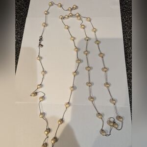 Elegant Pearl Necklace with Silver Coloured Chain With Off-White Pearls